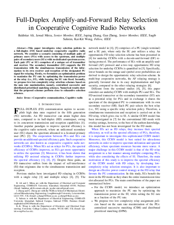 (PDF) Full-Duplex Amplify-and-Forward Relay Selection in Cooperative ...