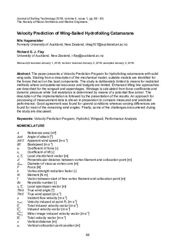 (PDF) Velocity Prediction of Wing-Sailed Hydrofoiling Catamarans