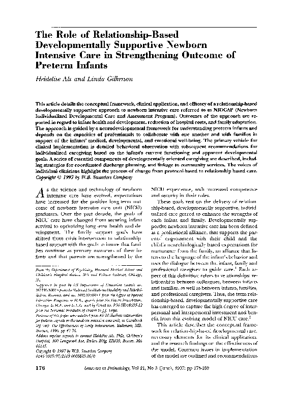 (PDF) The role of relationship-based developmentally supportive newborn ...