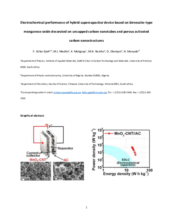 (PDF) Electrochemical performance of hybrid supercapacitor fabricated ...