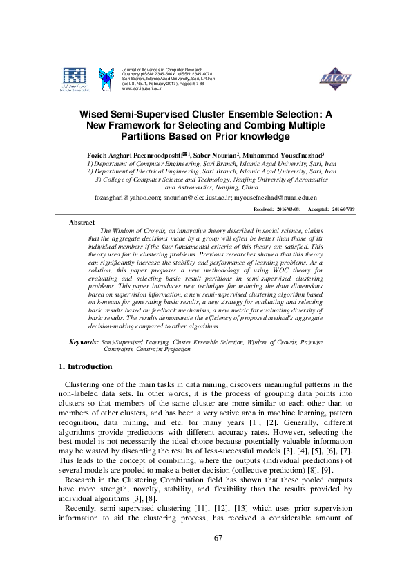 (PDF) Wised Semi-Supervised Cluster Ensemble Selection: A New Framework ...