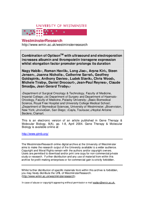 (PDF) Combination of Optison TM with ultrasound and electroporation ...