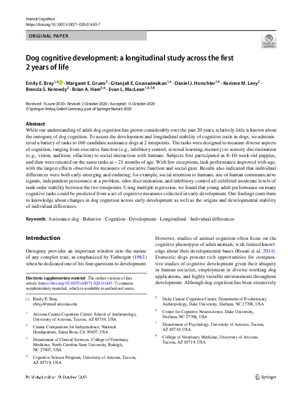 (PDF) Dog cognitive development: a longitudinal study across the first ...
