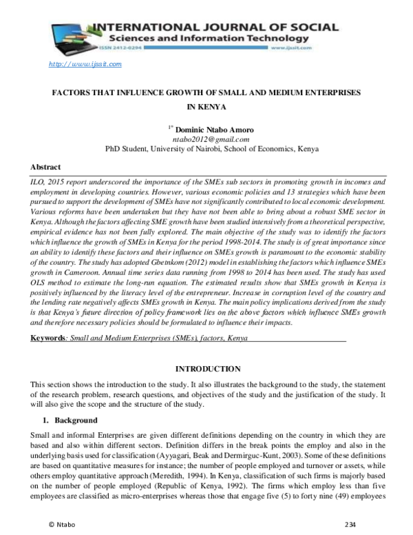 (PDF) Factors That Influence Growth of Small and Medium Enterprises in ...