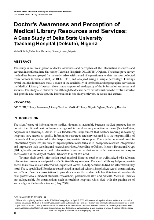 (PDF) Doctor's Awareness and Perception of Medical Library Resources ...
