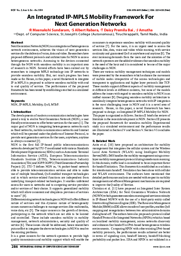 (PDF) An Integrated IP-MPLS Mobility Framework For Next Generation Networks