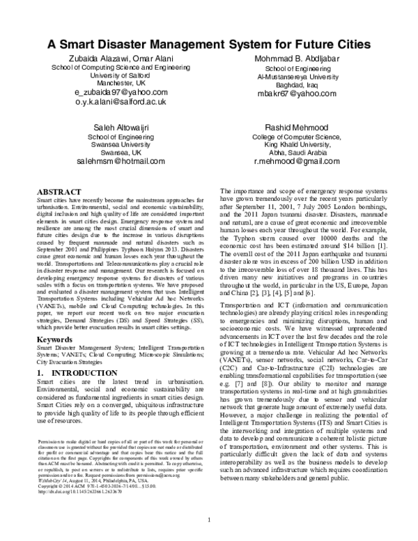 (PDF) A smart disaster management system for future cities