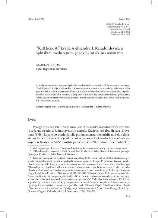 (PDF) „Kult ličnosti“ kralja Aleksandra I. Karađorđevića u splitskim ...