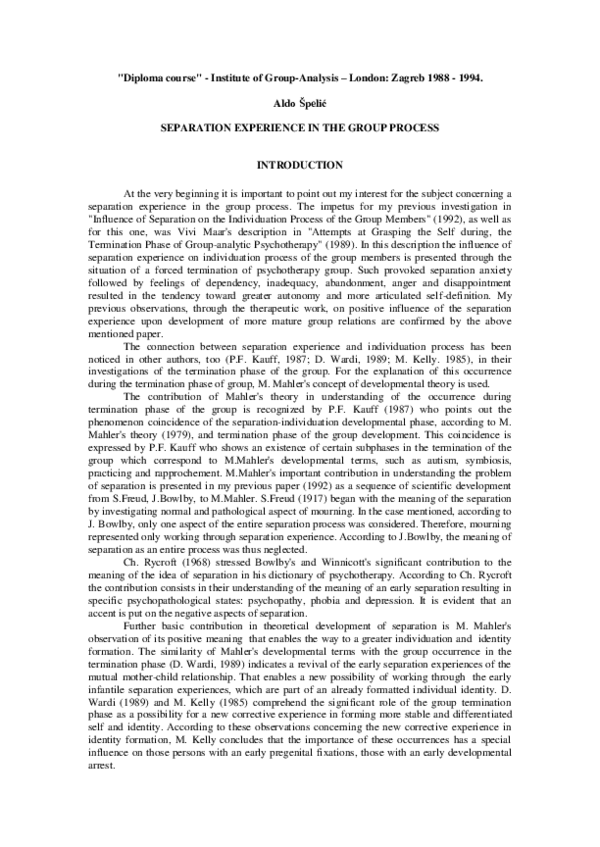 (PDF) Separation experience in the group process | Aldo Špelić ...