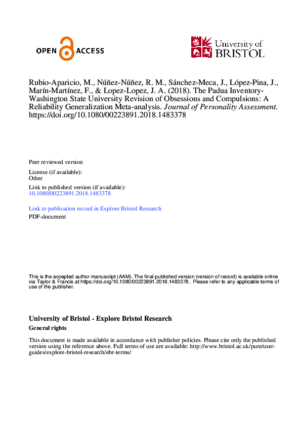 (PDF) Padua Inventory-Washington State University Revision