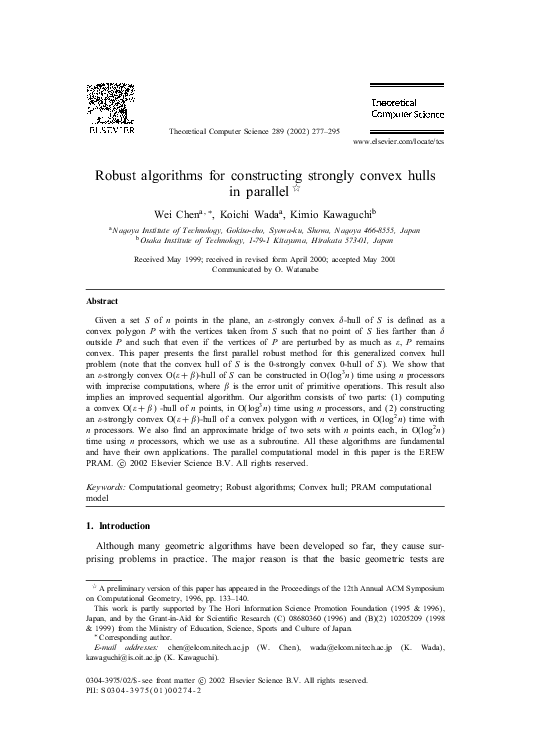 (PDF) Robust algorithms for constructing strongly convex hulls in parallel