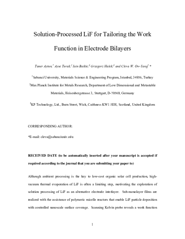 (PDF) Solution-Processed LiF for Tailoring the Work Function in ...