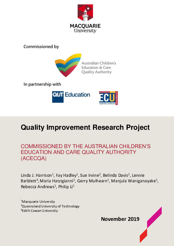 (PDF) Quality Improvement Research Project COMMISSIONED BY THE AUSTRALIAN CHILDREN’S EDUCATION