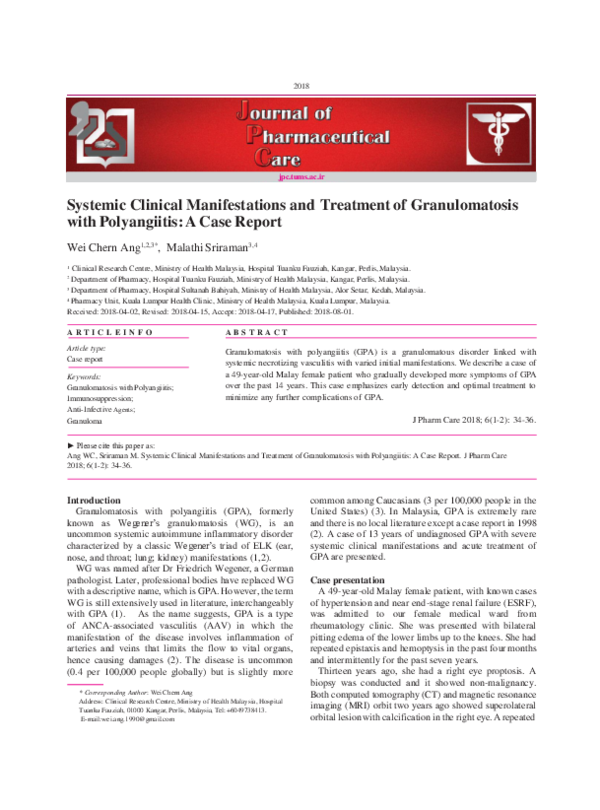 (PDF) Systemic Clinical Manifestations and Treatment of Granulomatosis ...