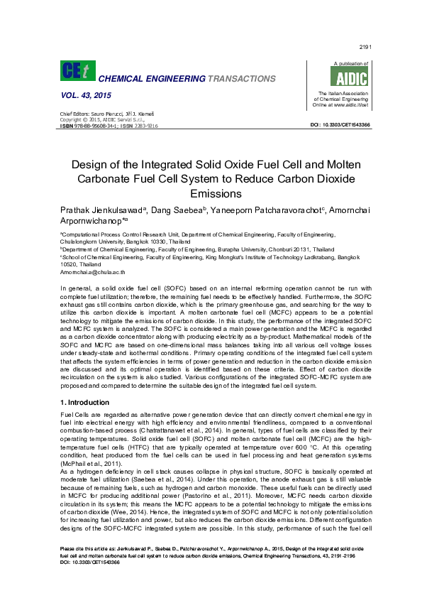 (PDF) Design of the Integrated Solid Oxide Fuel Cell and Molten ...