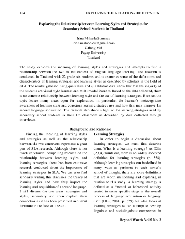 (PDF) Exploring the Relationship between Learning Styles and Strategies ...