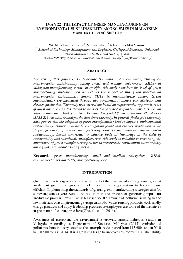 (PDF) The impact of green manufacturing on environmental sustainabiliy ...