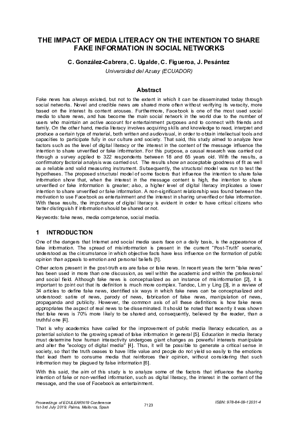 (PDF) The Impact of Media Literacy on the Intention to Share Fake ...