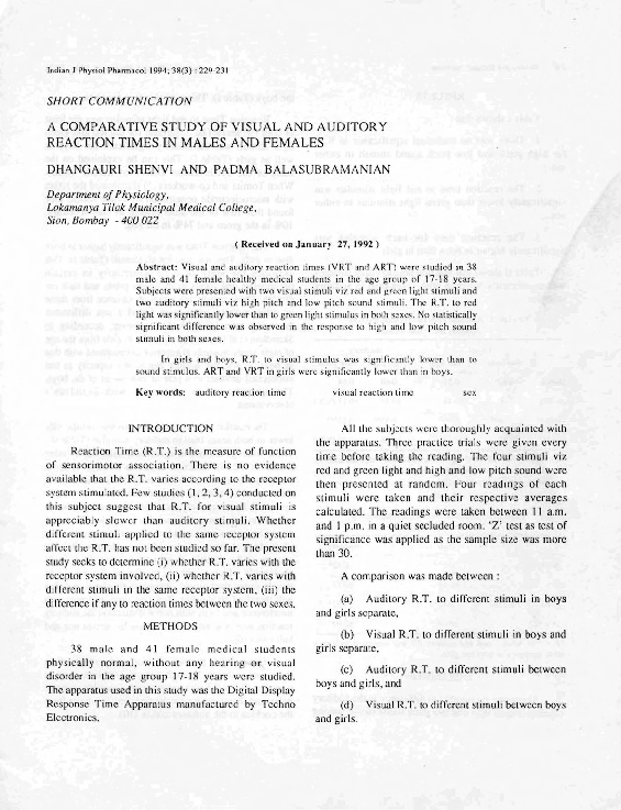 (PDF) A comparative study of visual and auditory reaction times in ...