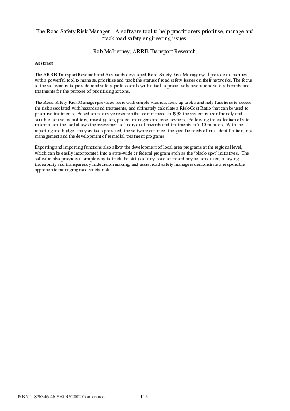 (PDF) The Road Safety Risk Manager: a software tool to help ...