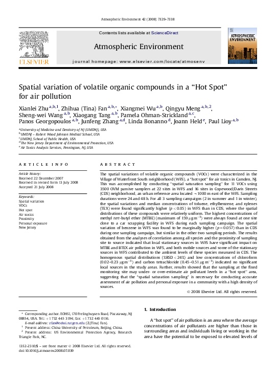 (PDF) Spatial variation of volatile organic compounds in a “Hot Spot ...