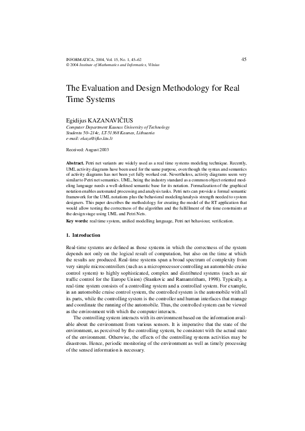 (PDF) The Evaluation and Design Methodology for Real Time Systems