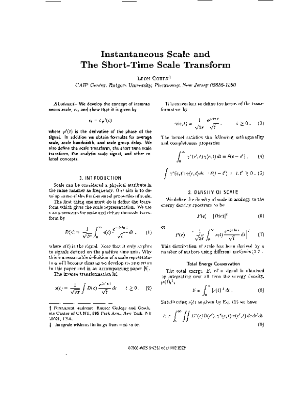 (PDF) Instantaneous scale and the short-time scale transform