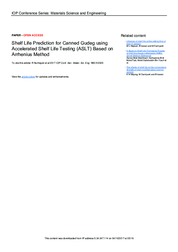 (PDF) Shelf Life Prediction for Canned Gudeg using Accelerated Shelf