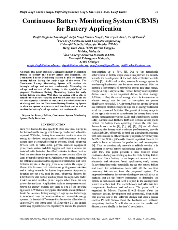 (PDF) Continuous Battery Monitoring System (CBMS) For Battery Application