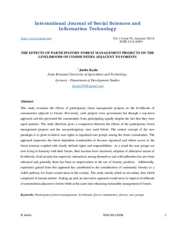 (PDF) The Effects of Participatory Forest Management Projects on the ...