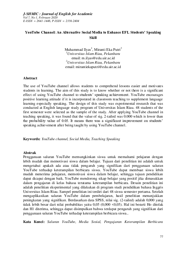 (PDF) YouTube Channel: An Alternative Social Media to Enhance EFL ...