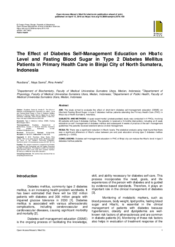 (PDF) The Effect of Diabetes Self-Management Education on Hba1c Level ...