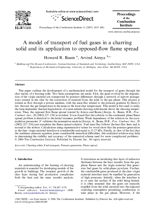 (PDF) A model of transport of fuel gases in a charring solid and its ...