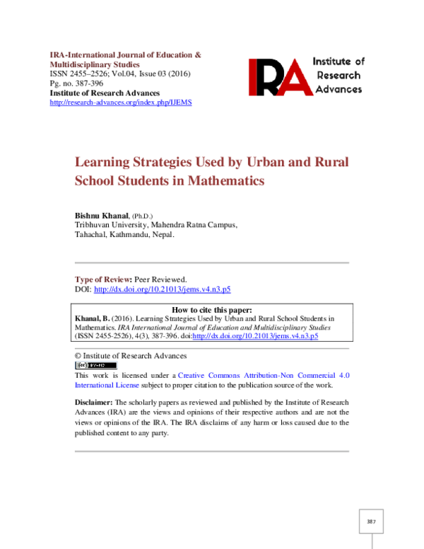 (PDF) Learning Strategies Used by Urban and Rural School Students in ...