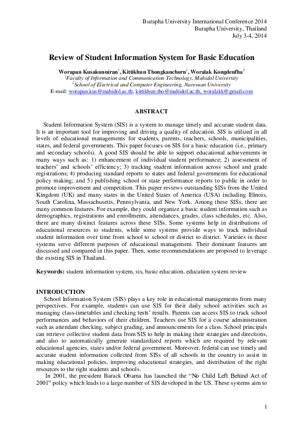 (PDF) Review of Student Information System for Basic Education