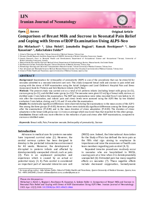 (PDF) A comparison of breast milk and sucrose in neonatal pain relief ...