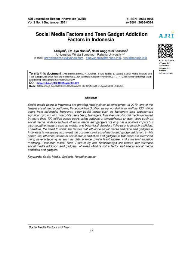 (PDF) Social Media Factors and Teen Gadget Addiction Factors in Indonesia