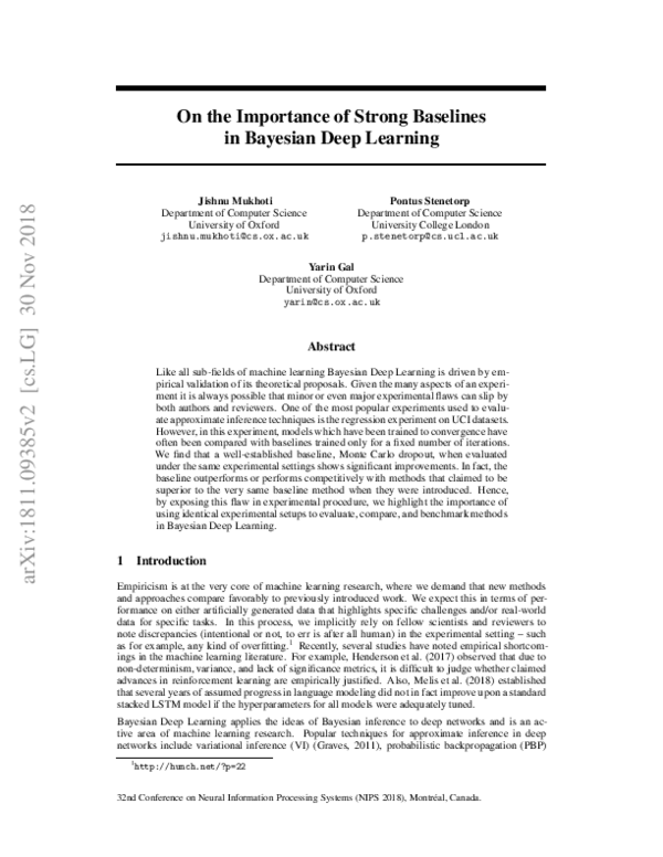 (PDF) On the Importance of Strong Baselines in Bayesian Deep Learning