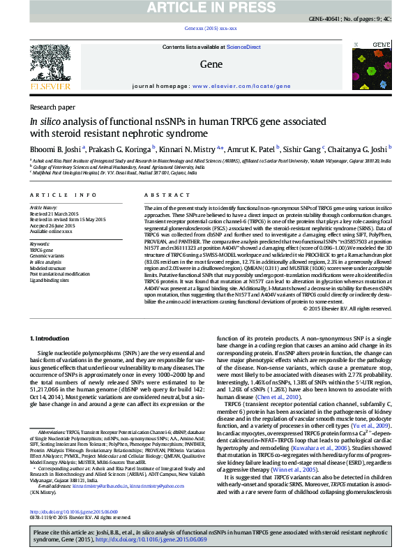 (PDF) In silico analysis of functional nsSNPs in human TRPC6 gene ...