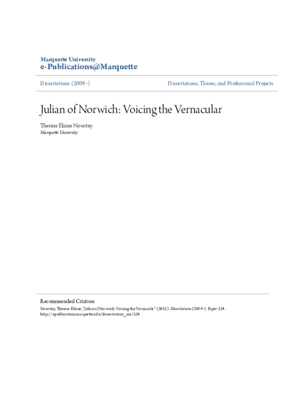 Julian of Norwich: Voicing the Vernacular