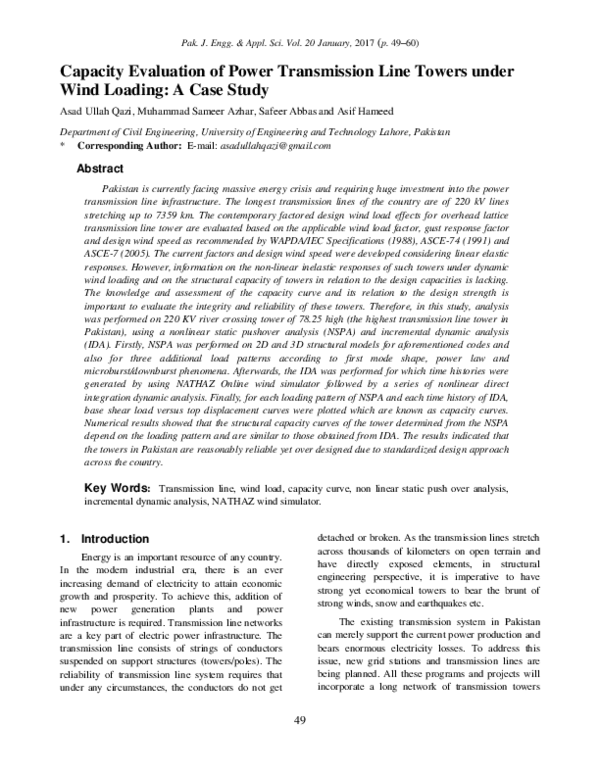 (PDF) Capacity Evaluation of Power Transmission Line Towers under Wind ...