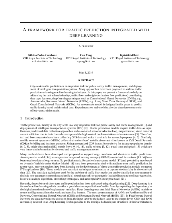 (PDF) A Framework for Traffic Prediction Integrated with Deep Learning