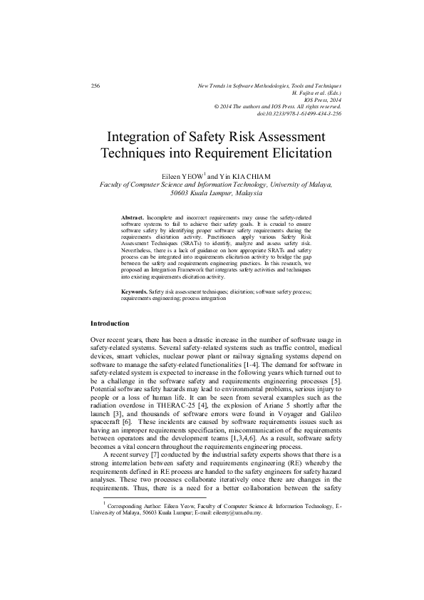 (PDF) Integration of Safety Risk Assessment Techniques into Requirement ...