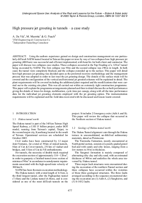 (PDF) High pressure jet grouting in tunnels – a case study