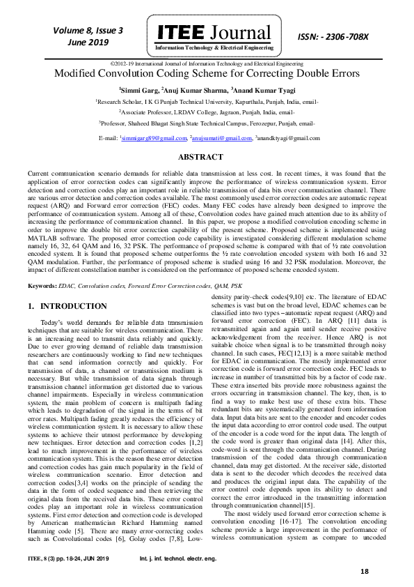 (PDF) Modified Convolution Coding Scheme for Correcting Double Errors