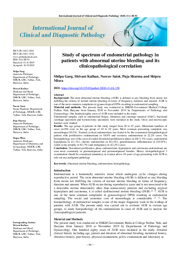 (PDF) Study of spectrum of endometrial pathology in patients with ...