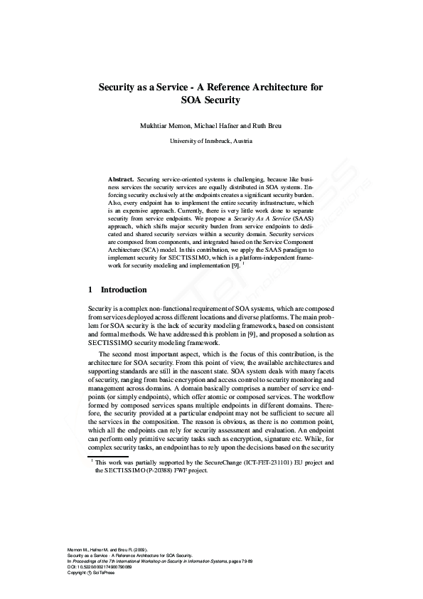 (PDF) Security as a Service - A Reference Architecture for SOA Security