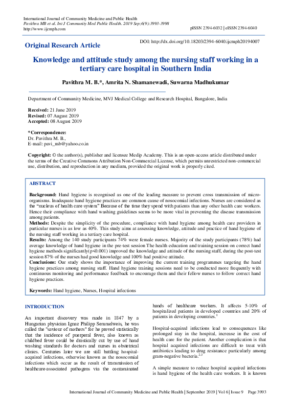 (PDF) Knowledge and attitude study among the nursing staff working in a ...