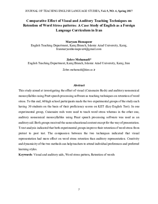 (PDF) Comparative Effect of Visual and Auditory Teaching Techniques on ...