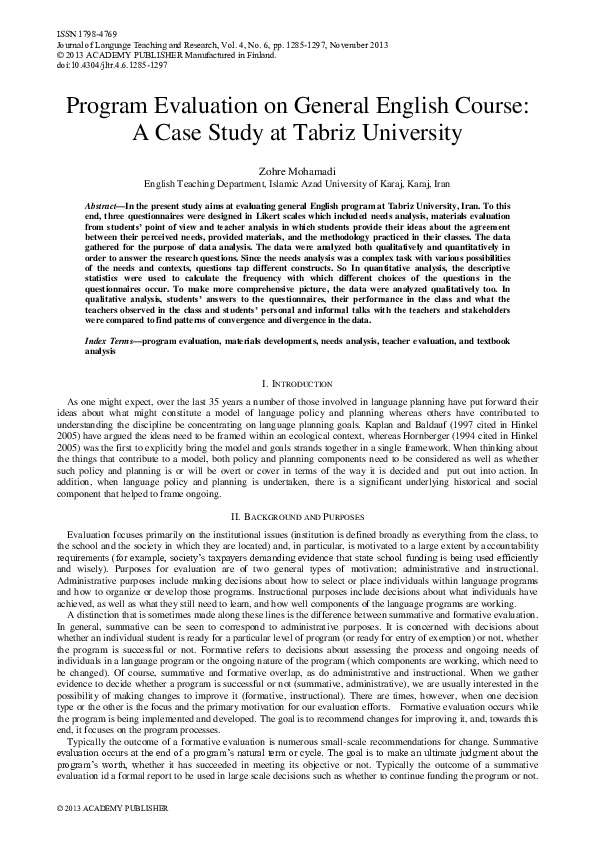(PDF) Program Evaluation on General English Course: A Case Study at ...
